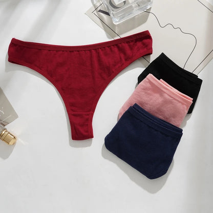 3PCS Cotton Blends T-back Briefs Women's Sexy Low rise Thong Panties L-2XL Plus Size  Simple Breathable Underwear Solid Panty