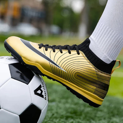 Men Football Boots – Lightweight Leather Soccer Shoes With Ankle Support Cleats