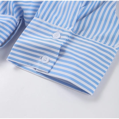 Women Summer Dress - Casual Striped Long Half Sleeve Slim Waist Mid-Calf Robe