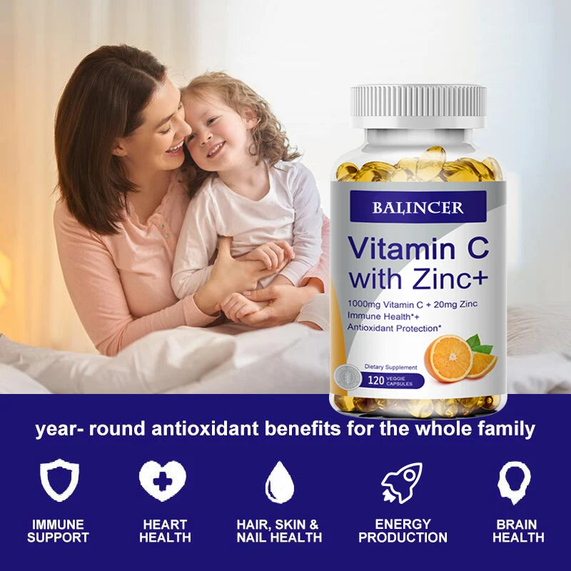 Vitamin C with Zinc, Bioavailable, Ascorbic Acid, Zinc Oxide, Non-GMO and Gluten-Free Supplement
