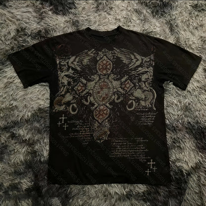 Summer Classic Y2K Gothic Style T-shirt Print Oversized T Shirt High Street Shirts Round Neck Cotton Tops Mens Women T Shirt Tee