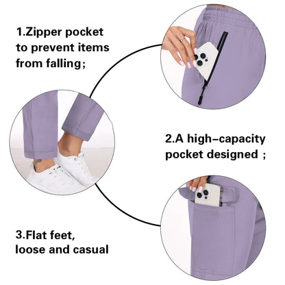 Hiking Pants for Women UPF 50+ Cargo Quick Dry Water Resistant Elastic Waist Zip Pockets Travel Work Lightweight Running