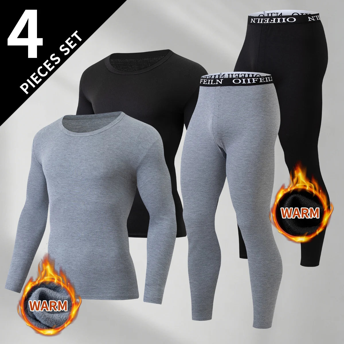 Men's Autumn/Winter Warm Underwear Set Solid Color Multi Color Round Neck Long Sleeve Top Letter Elastic Waist Casual Pants