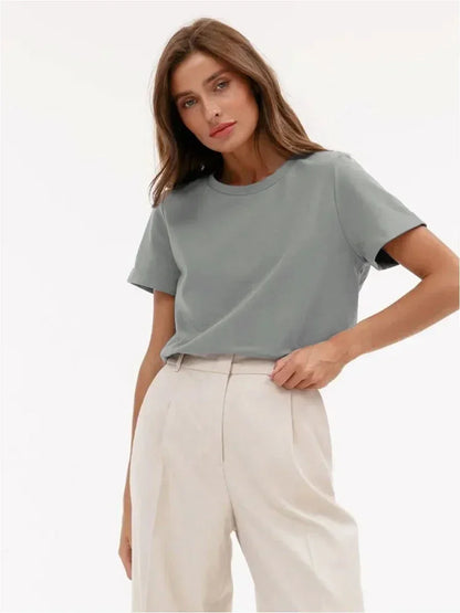 Cotton Womens T-Shirt - Summer Short Sleeve Loose Basic Top - ZOOMNSTORE