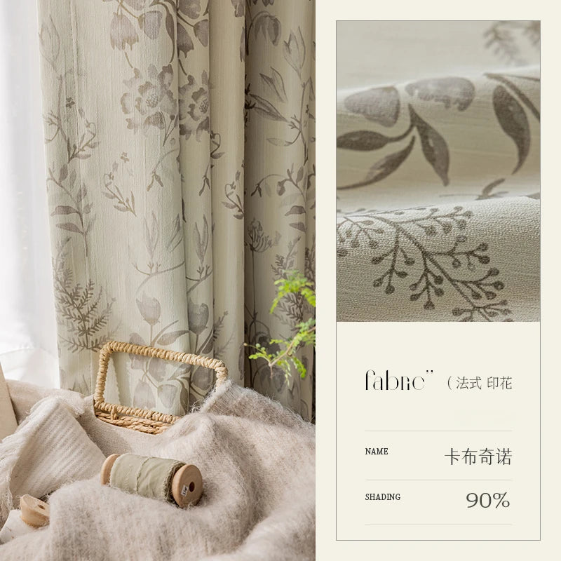 French Living Room Curtains - Floral Pattern Green Bedroom Drapes | Blackout Sun Protection