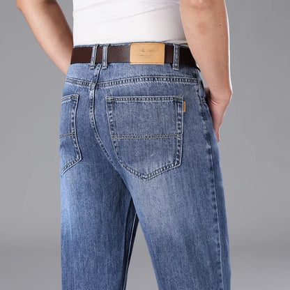 2026 Summer High Quality Brand Cloth Business Casual Men's Lightweight Straight Loose Jeans Classic Retro thin cotton trousers