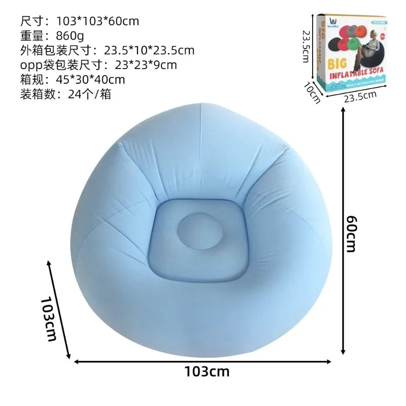 Inflatable Lazy Sofa U-shaped Flocking with Armrests, Backrest Seat Outdoor Pvc Indoor Portable Single Inflatable Sofa