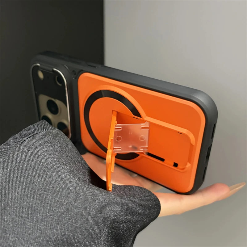 Fold Stand Magnetic Armor Case for iPhone 17 Air 16 15 14 Plus 13 12 11 Pro Max For Magsafe Camera Holder Lens Protection Cover