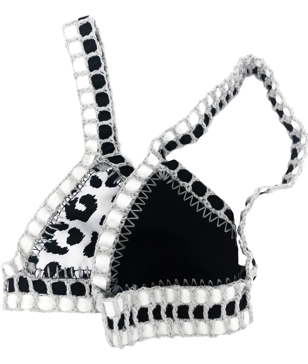 Reversible Crochet Bikini - Leopard Print Two Piece Swimwear Set | Luxury Poolside Suit
