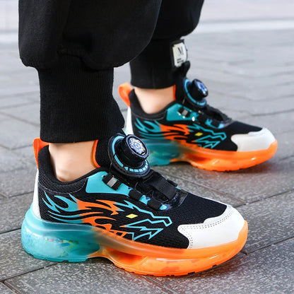 Children's Running Shoes Rotating Buckle Lightweight Outdoor Sports Walking Shoes Breathable Non-Slip Casual Sneakers for Kids