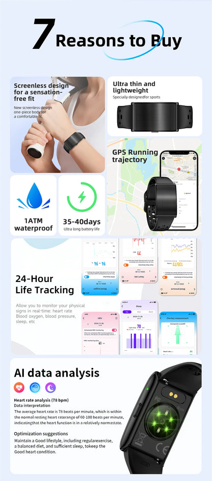 New GPS Trajectory AI Health Bracelet Heart Rate Blood Pressure HRV Monitor Call Reminder Smart Watch Sport Band Fitness Tracker