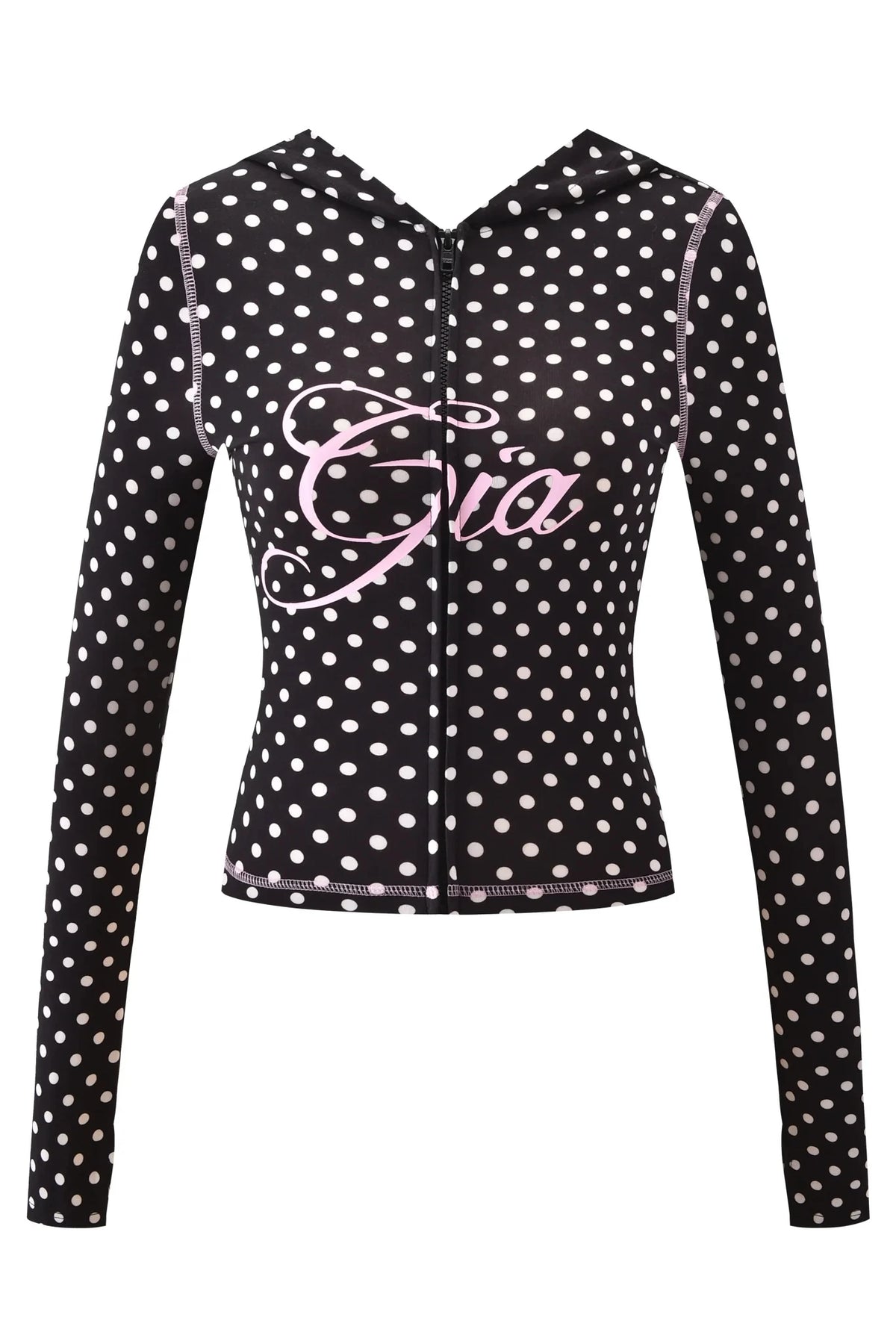 Gia neon pink regular shoulder slim-fit letter print topstitching design slim-fit hooded zip-up short jacket and pants set