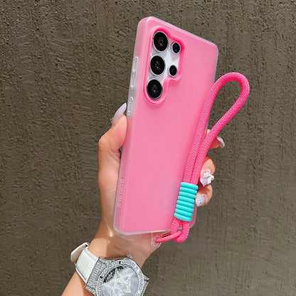 2in1 With Wrist Strap Lanyard Jelly Phone Case For Samsung Galaxy S26 S25 S24 S23 S22 Ultra Plus FE A26 A35 A54 A16 Solid Cover