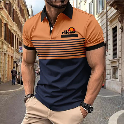Men's Short-sleeved Polo Shirt Casual 3D Printed Design Stripes Pattern Summer men Polyester Sports Polo Shirt Men's Clothing