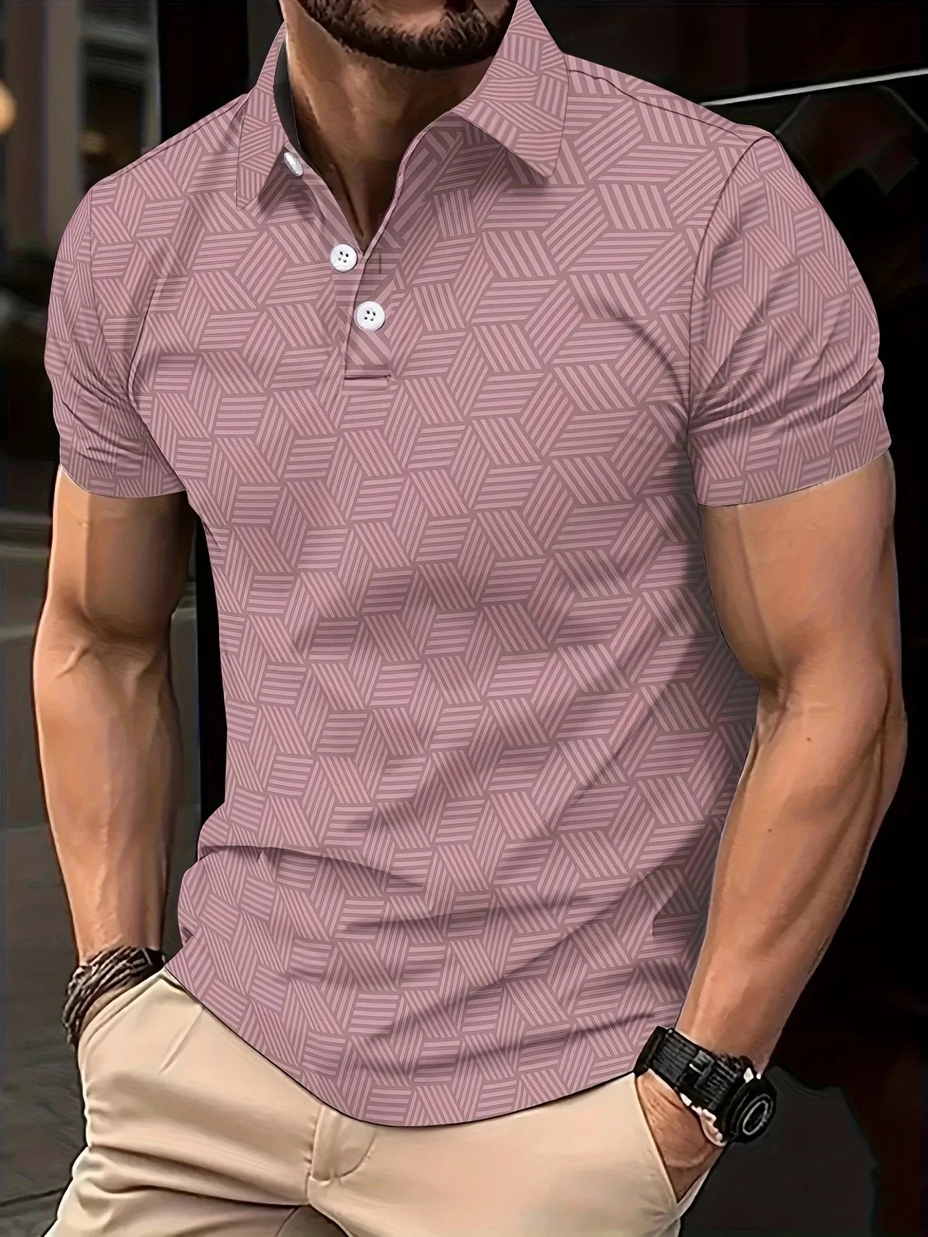Men's Summer Polo Shirt - Black White Polka Dot Short Sleeve Casual Collar