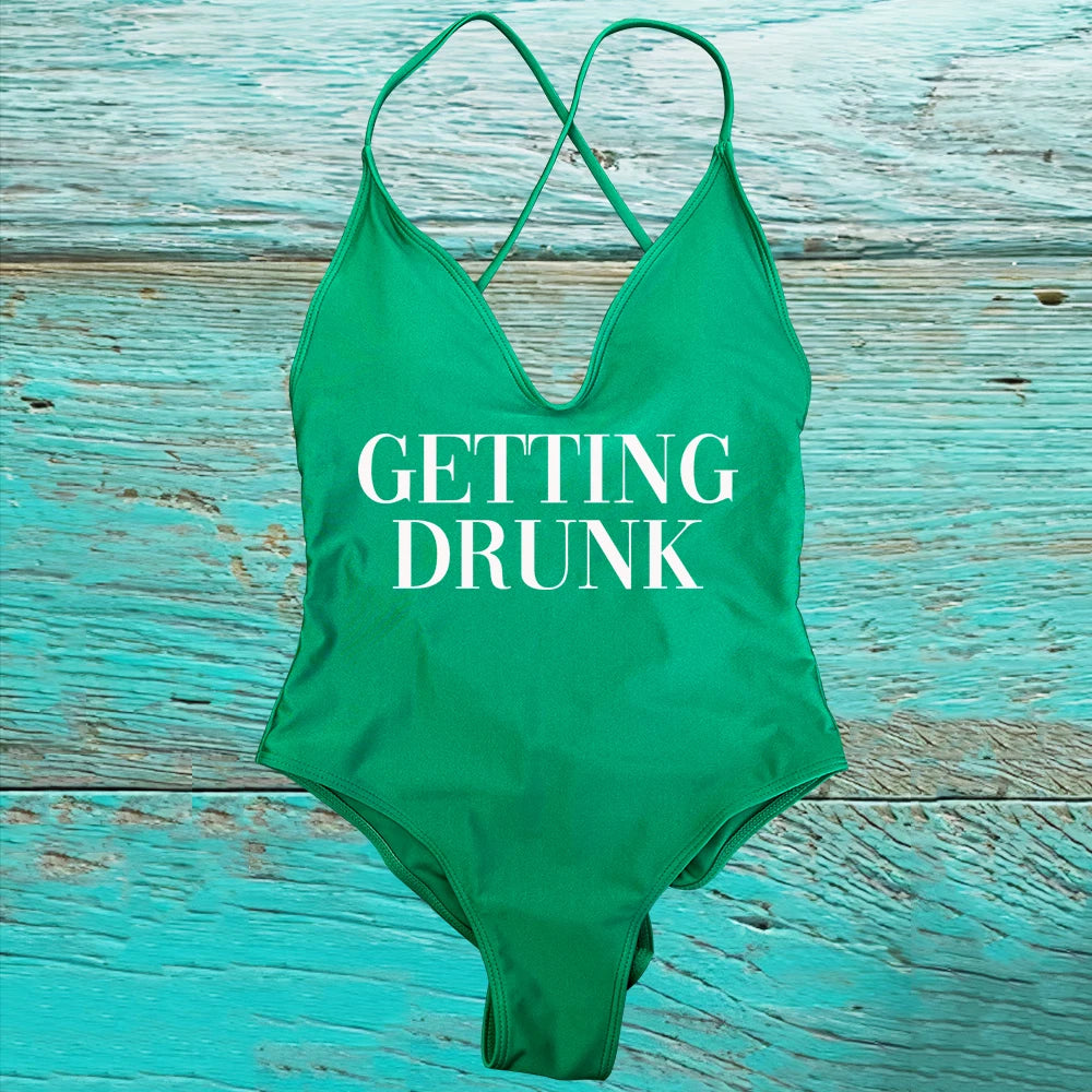 GETTING MARRIED Padded Bride  One Piece Swimsuit GETTING DRUNK Women Swimwear Bathing Suit Swimming Suit Summer SQUAD Beachwear