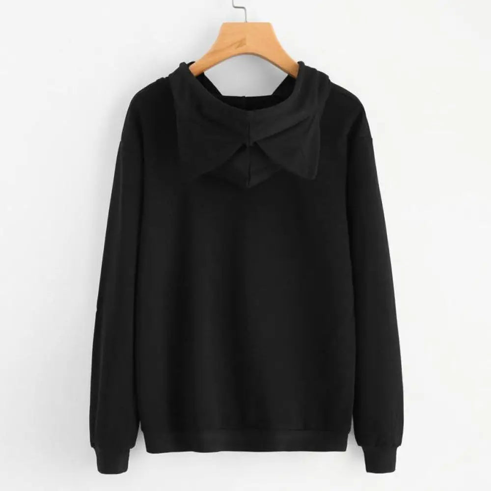 Long Sleeve Hoodies Sweatshirt For Women Cute Cat Print and Ear Kangaroo Pocket Drawstring Hooded Jogger Pullover Tops
