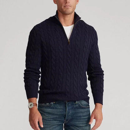 Mock Neck Knitted Sweater Men Solid Pullovers Long Sleeve Sweaters Spliced Zipper Spliced Autumn Casual Loose Slight Strech