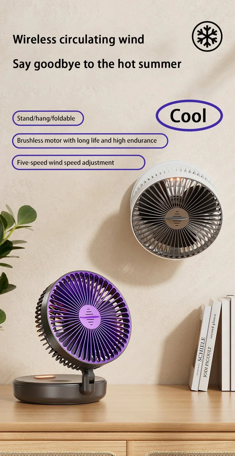5000mAh 3IN1 Rechargeable Multifunctional Portable Fan Wall Mounted Fan 90° Folding Fan 4 Gears With Warm Night Light New 2025