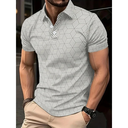 Men's Summer Polo Shirt - Black White Polka Dot Short Sleeve Casual Collar