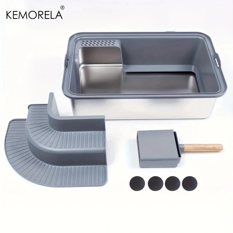 Extra Large 20L Stainless Steel Cat Litter Box - Splash-Proof Easy to Clean Odorless Toilet - ZOOMNSTORE