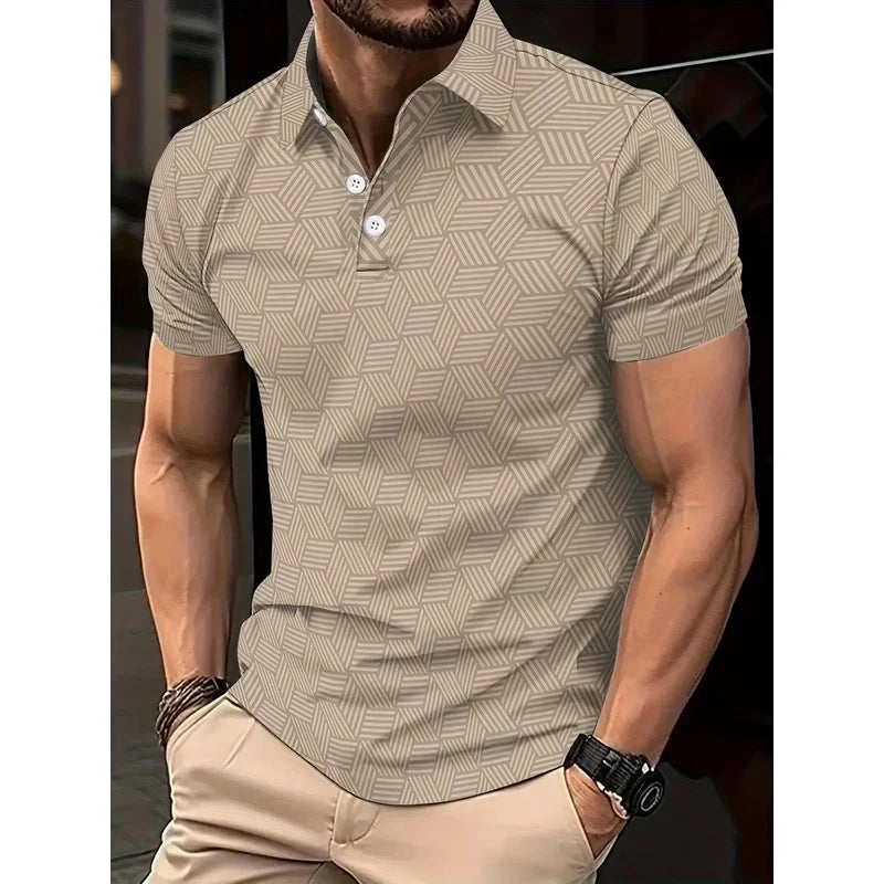 Men's Summer Polo Shirt - Black White Polka Dot Short Sleeve Casual Collar