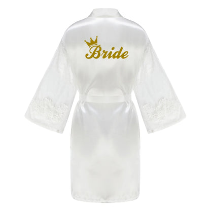 Caramel Wedding Bride Bridesmaid Robes Dressing Gown Sexy Women Bathrobe Night Shirts Short Women Kimono Mesh Sleeve