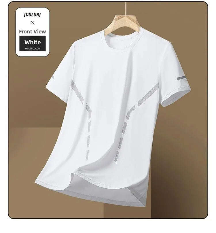 Men's Ice-Silk T-Shirt – Quick-Dry Breathable Round-Neck Tee (Plus Size)
