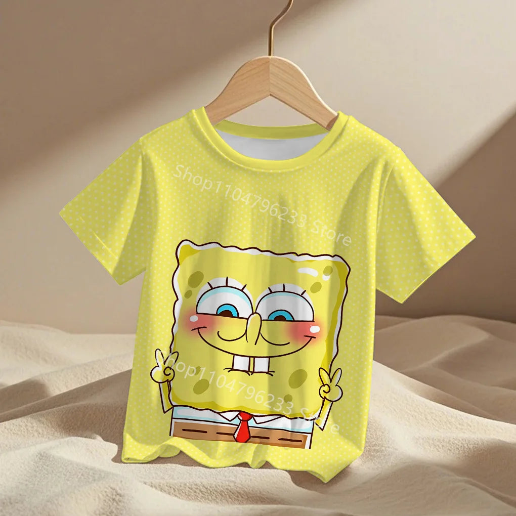 cute cartoon Spongebobs Baby Clothing Outdoor Clothes Boy Girl Child Men's women's Tshirts Children adult Parent child T shirts