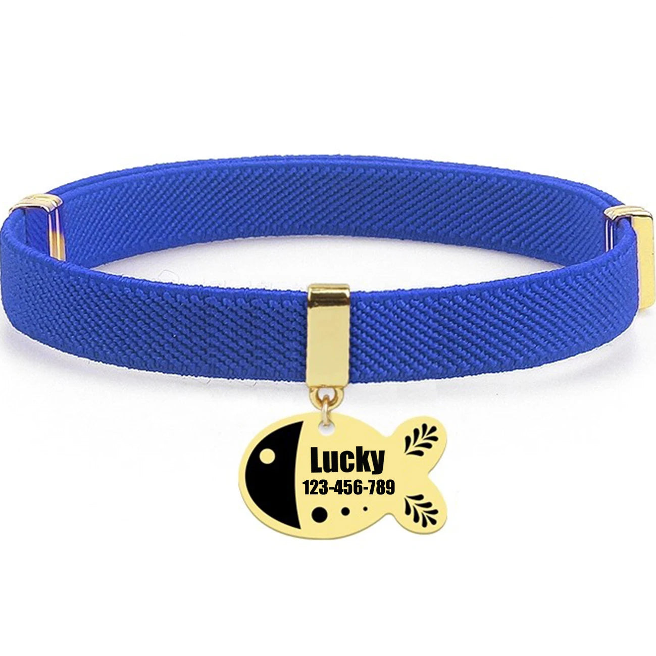 Free Customized Cat Collar Cute Fish Metal Necklace Pet ID Name Tag Personalized GPS Tracker Kitten Dog Breakaway Elastic Collar