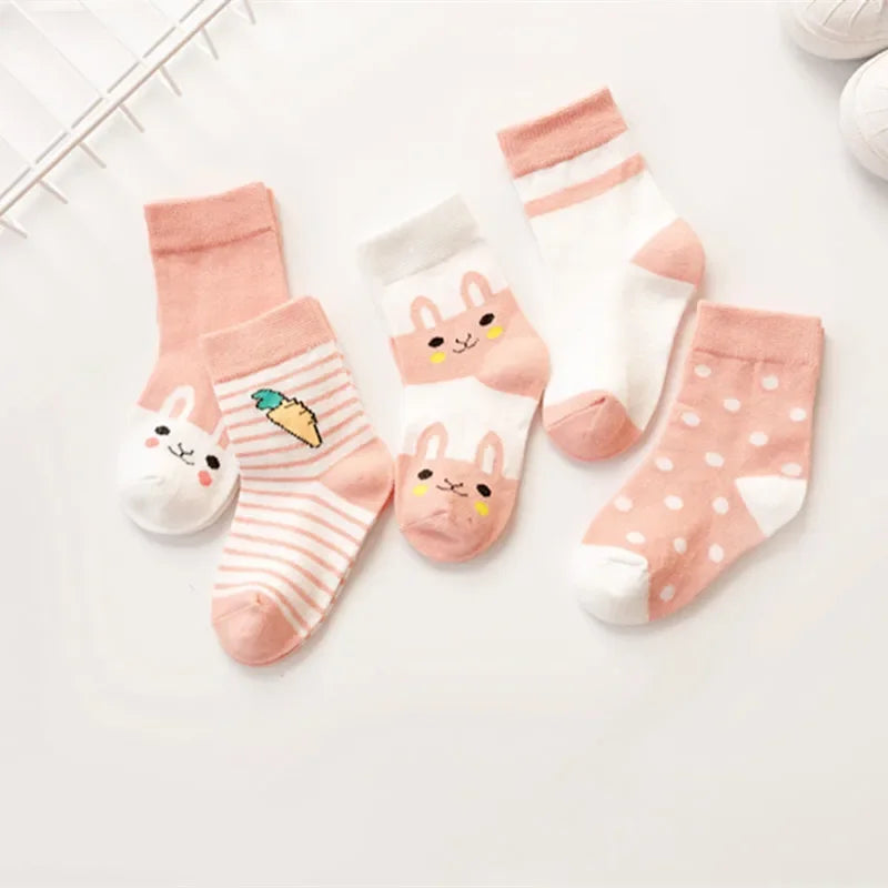 5 Pairs/Lot Kids Soft Cotton Socks Boy Girl Baby Infant Fashion Stripe Warm For Autumn Winter 0-6 Years Children Cartoon Sock