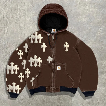 Y2K Leopard Print Hoodie – Unisex Harajuku Hip Hop Style Zip-Up Pullover Sweatshirt for Couples