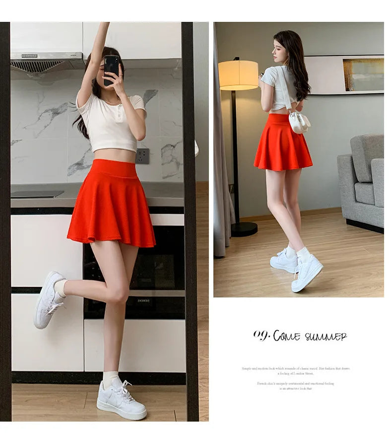 Summer Women's Skirts Fashion Sexy Mini Elastic Pleated Sun Skirts For School Girl Uniform Korean Black High Waist Tennis Skirts