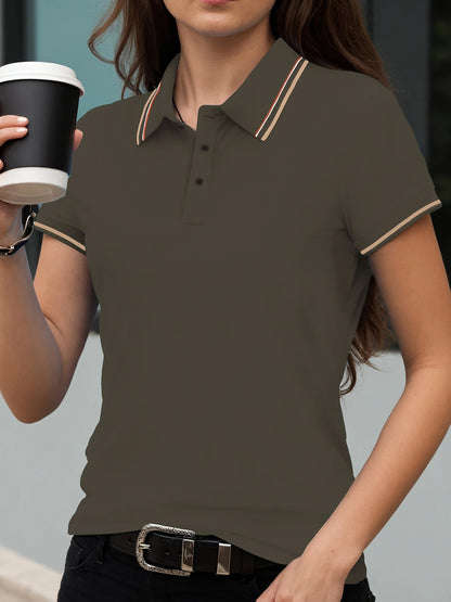 Women Stripe Polo Shirt - Summer Short Sleeve Polos | Soft Knit Top, Loose Fit