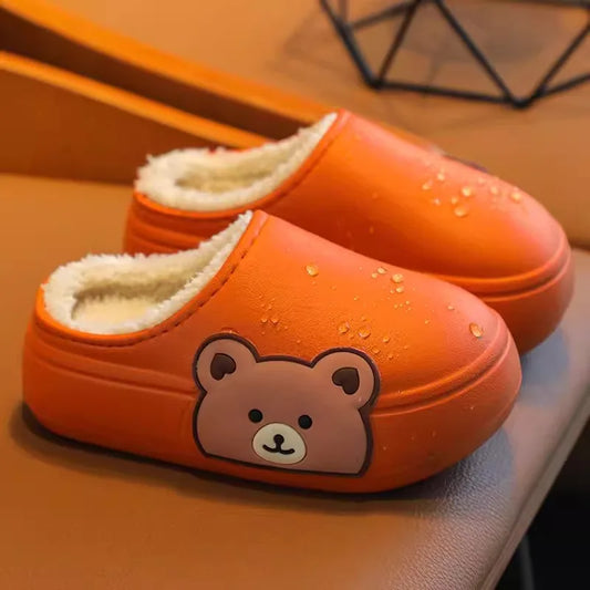 Children Waterproof Slippers - Thick Sole Kids Cotton Shoes With Velvet Lining