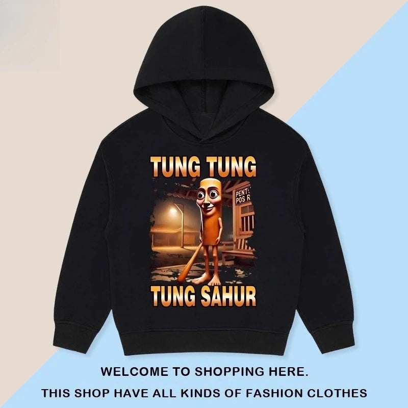 Kids Cartoon Hooded Sweatshirt - Classic Tung Tung Mountains and Seas Design - ZOOMNSTORE