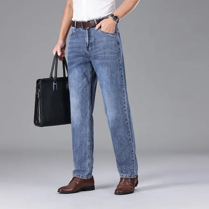 2026 Summer High Quality Brand Cloth Business Casual Men's Lightweight Straight Loose Jeans Classic Retro thin cotton trousers
