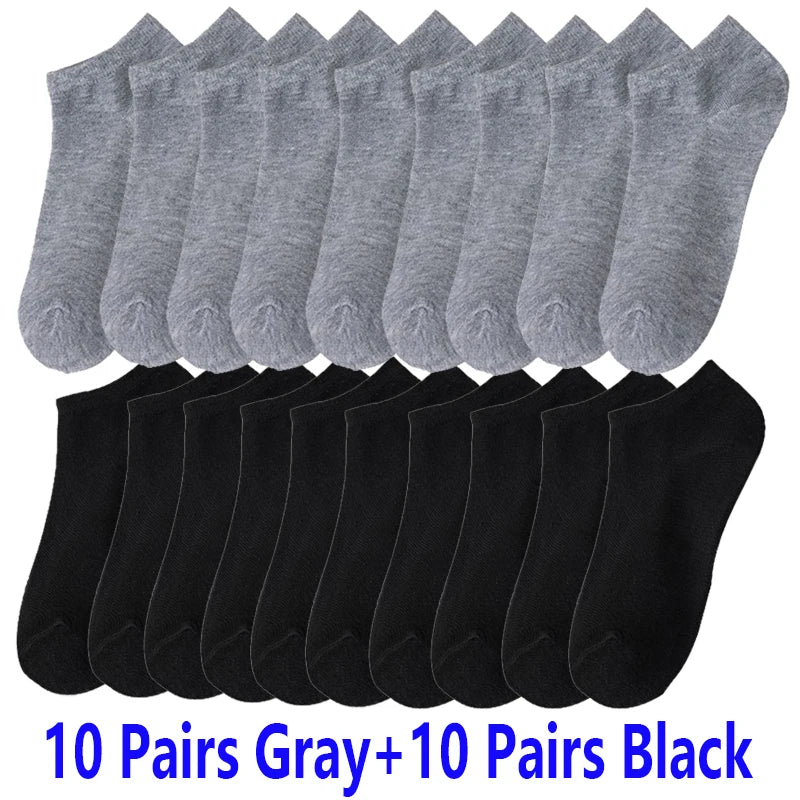 10/20/30 Pairs Men's Ankle Socks Solid Color Breathable Comfy Sweat-absorbing Boat Socks Casual Short Socks