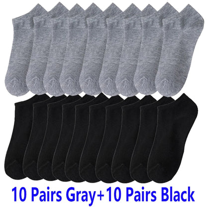 10/20/30 Pairs Men's Ankle Socks Solid Color Breathable Comfy Sweat-absorbing Boat Socks Casual Short Socks