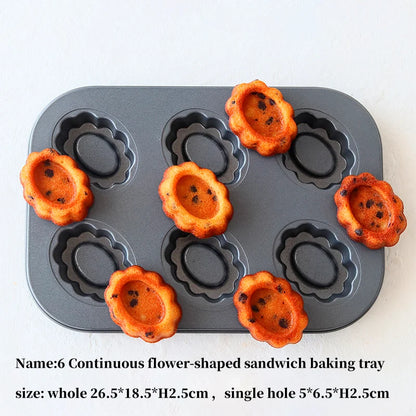 Carbon Steel Cake Pan - 6 Cavity Flower Muffin Mold Non Stick Durable Baking Tray