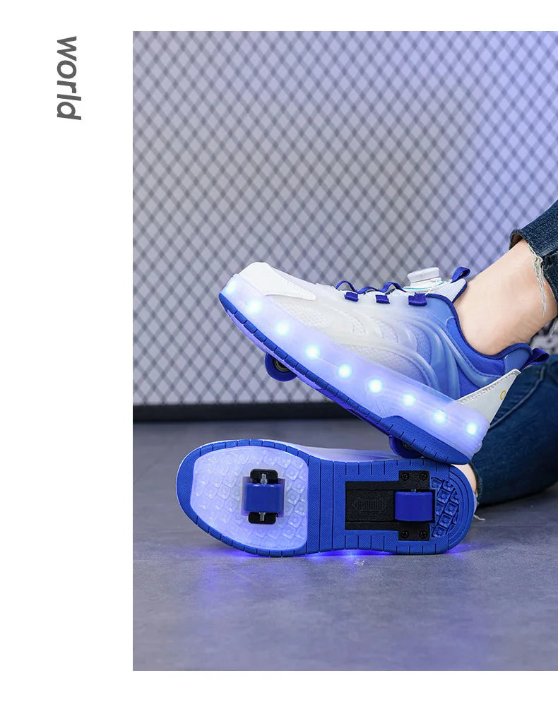 Children Roller Skate Shoes - LED Light Sneakers with USB Charging & Durable TPR Outsole