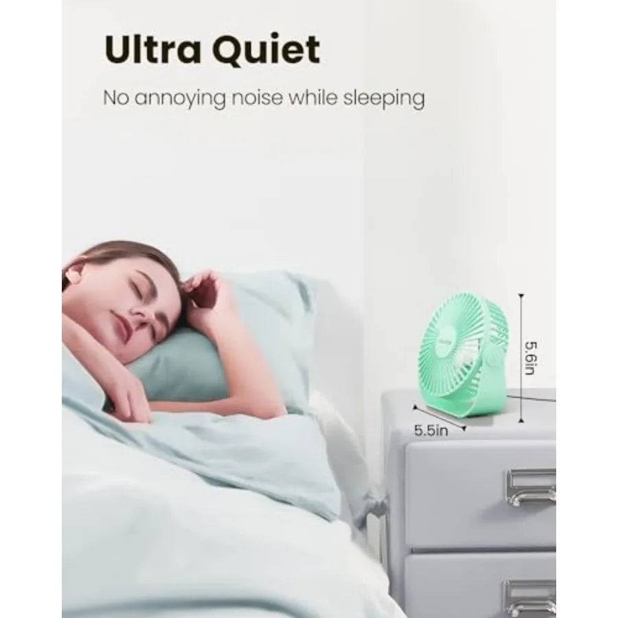 USB Desk Fan, 3 Speeds Strong Airflow, 5.5 Inch Portable 90° Rotate Quiet Cooling, Small Personal Table Fans for Bedroom Home O
