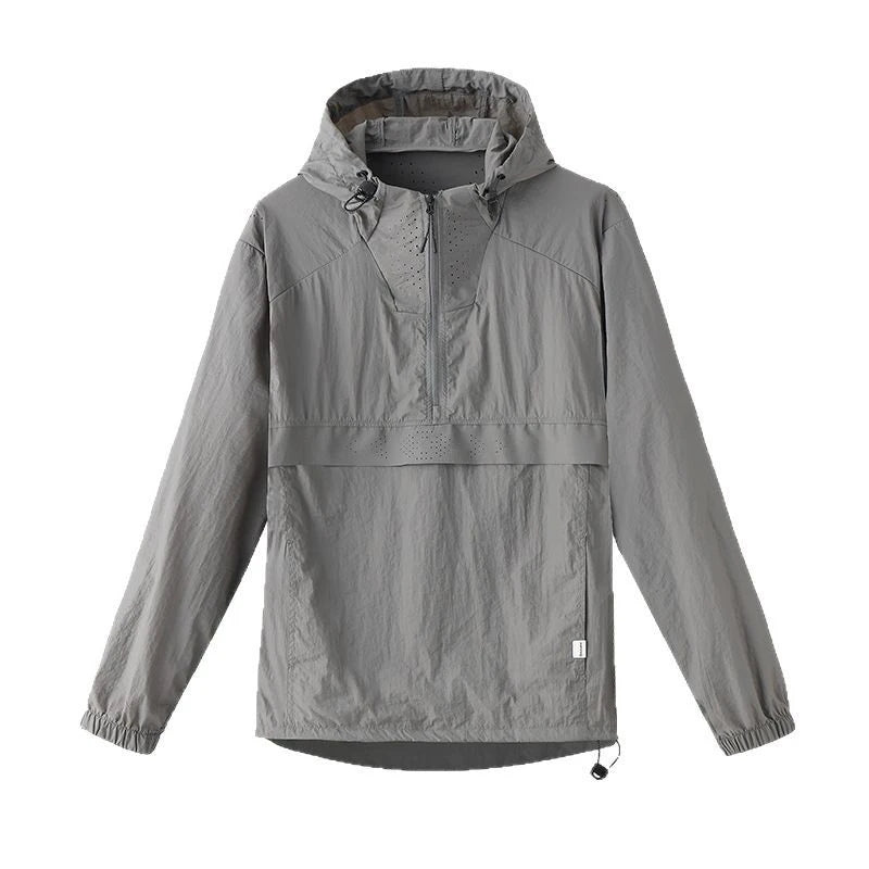 Spring Summer Men Lightweight Anorak Jacket Fashion Man Half Zip Sunscreen Hooded Coats Men UPF50+ Windbreaker Waterproof Jacket