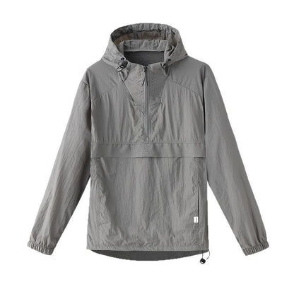 Spring Summer Men Lightweight Anorak Jacket Fashion Man Half Zip Sunscreen Hooded Coats Men UPF50+ Windbreaker Waterproof Jacket