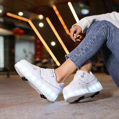 Roller Skate Shoes - Kids LED Light Sneakers With Hook & Loop Closure