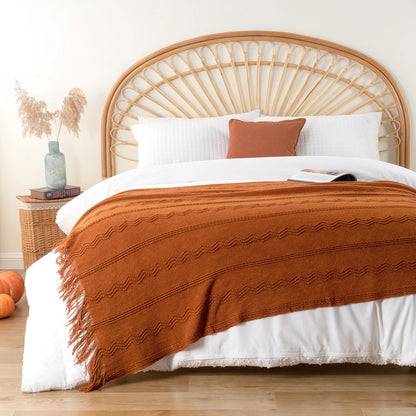 Caramel Knit Throw Blanket - Lightweight Plaid Blanket for Couch and Bed