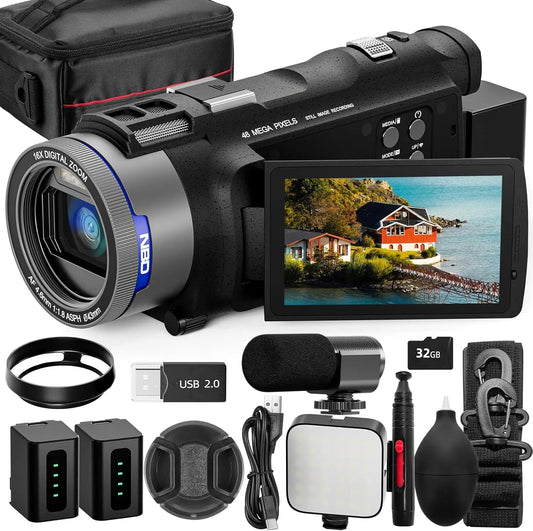 4K Camcorder - 48MP Vlogging Camera with 16X Digital Zoom & WiFi Control