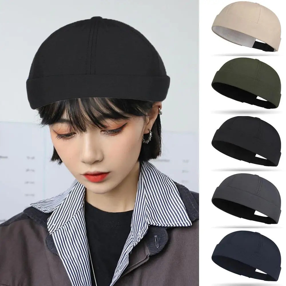 Spring Summer New Casual Landlord Hat Street Melon Skin Tide Hats Without Brim Retro Hip Hop Cap Unisex Docker Cap Brimless Hat