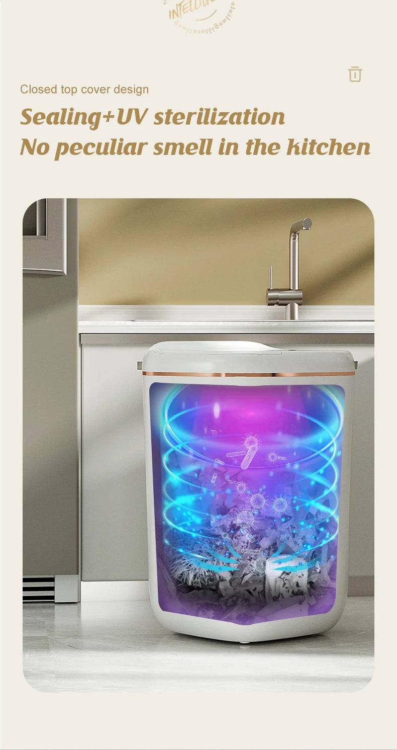 Smart Automatic Sensor Trash Can - 20L UV Induction Bathroom Wastebasket