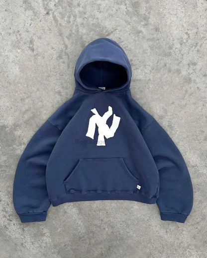 Y2K Harajuku Fashion Letter Pattern Printed Hooded Sweatshirt Hip Hood Casual Loose Men and Women Oversized Zipper Sweatshirt